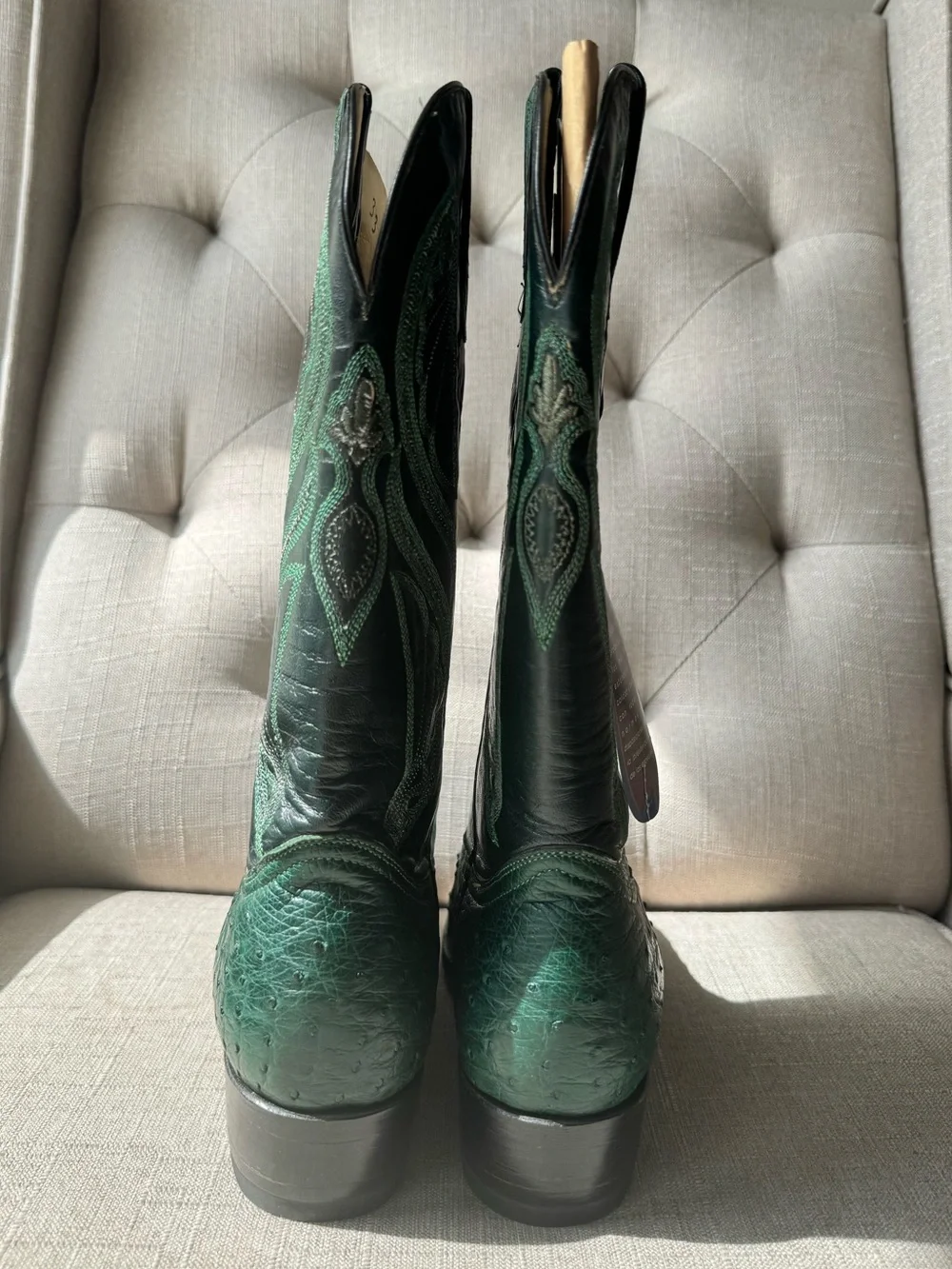 Cuadra Men’s Green Full Quill Ostrich Western Cowboy Boots Size 8 Leather Sole